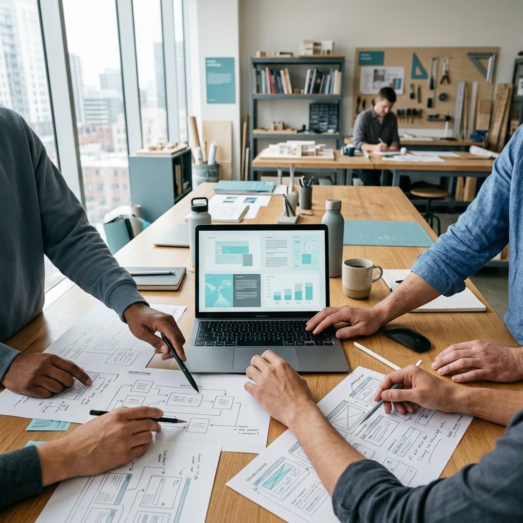Colleagues reviewing a workflow